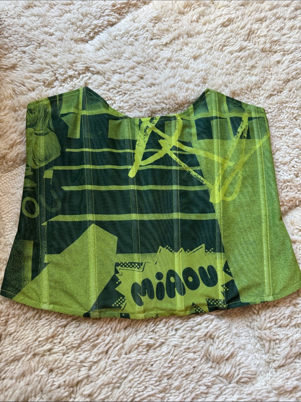 Green Graphic Strapless Bustier Crop Top